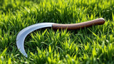 Sense aus Stahl mit Holzstiel – traditionelles Handwerkzeug zum Mähen von Gras und Getreide