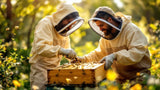 Alt-Attribut: Imker bei der Bienen Pflege im Garten