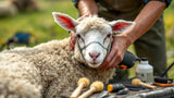 Schafschur: Schaf wird geschoren, Nahaufnahme der Schafschur zur Wollgewinnung