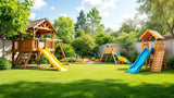 Gartenspielgeräte für Kinder im Garten, Outdoor Spielgeräte, Spielturm, Schaukel und Rutsche