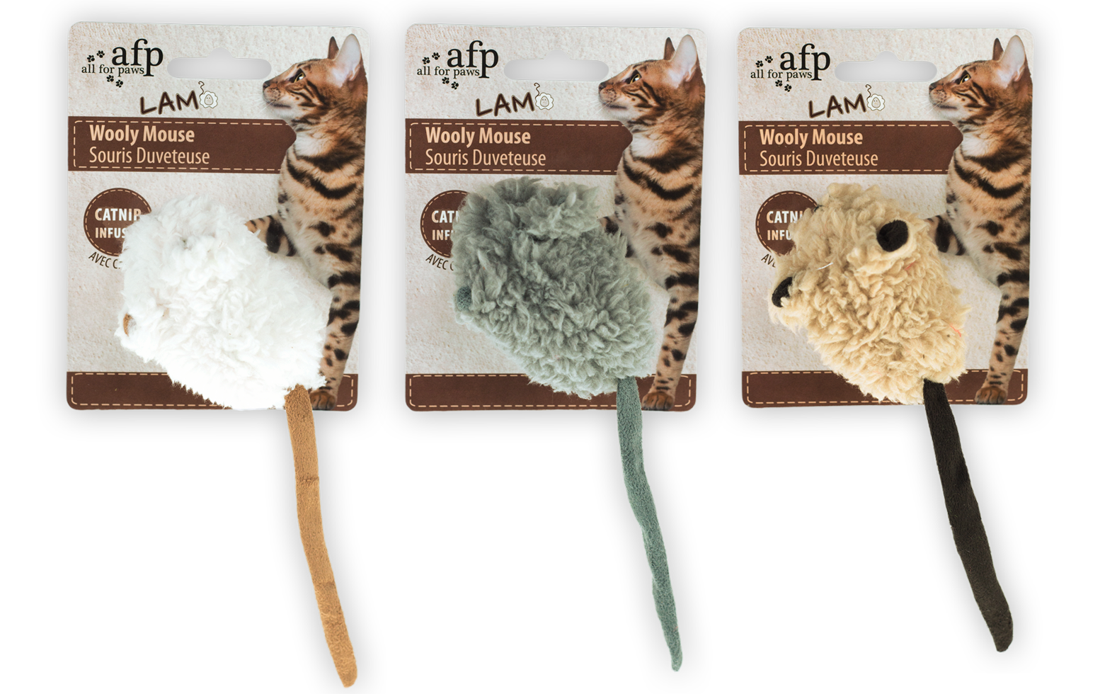 AFP Katzenspielzeug Lambswool Wooly Mouse, Catnip, Vogelgeräusch, 7 x 7 x 3 cm