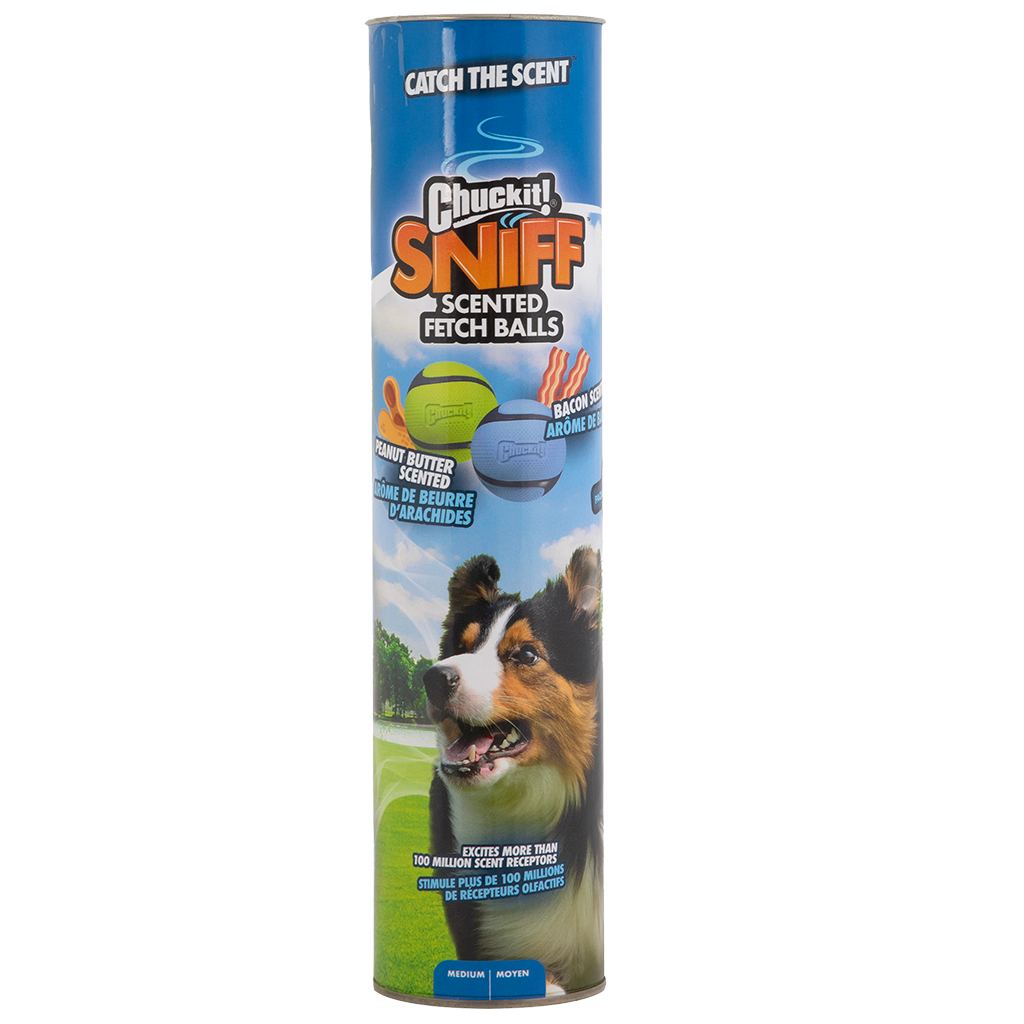 Chuckit! Hundespielball, Sniff Fetch, Bacon, Erdnussbutter, Größe M, 4 Stk