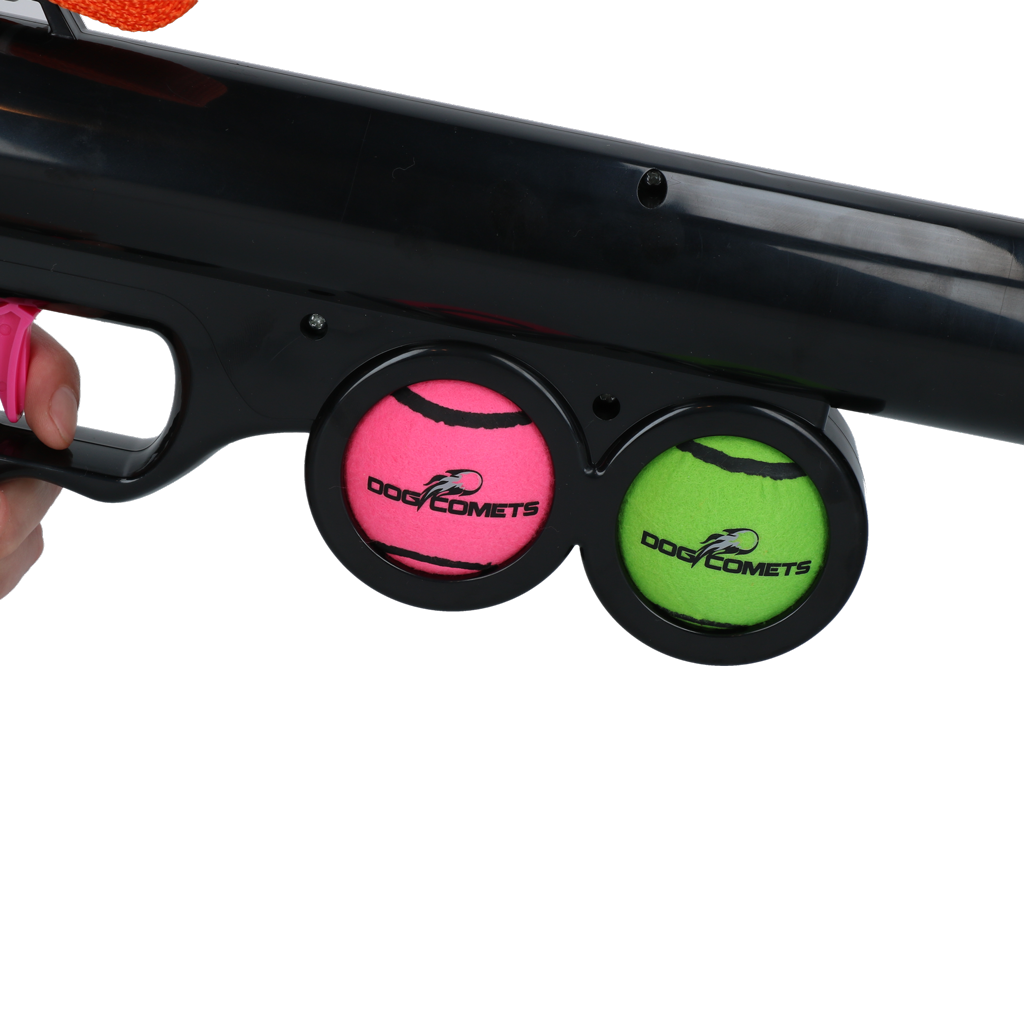 Dog Comets Ballwerfer, Comet Launcher, bis 20 m Reichweite, inkl. 2 Tennisbälle Größe M