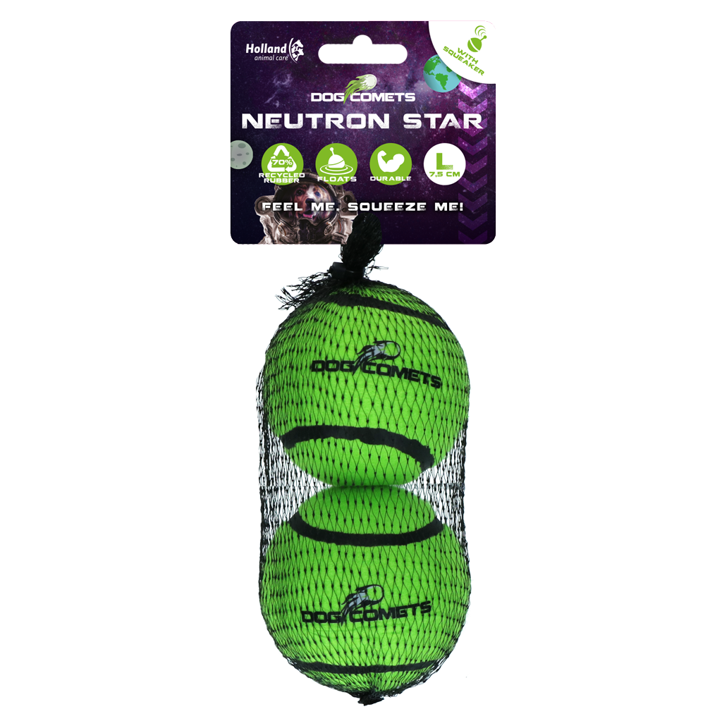 Dog Comets Tennisball, mit Quietscher, Größe L, Ø 7,5 cm, grün, 2 Stk