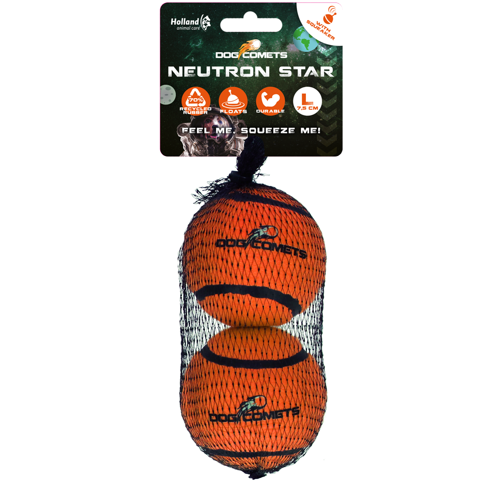 Dog Comets Tennisball mit Quietscher, L, Ø 7,5 cm, orange, 2 Stk