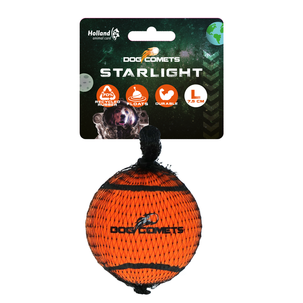Dog Comets Tennisball, Starlight, L, Ø 7,5 cm, Orange