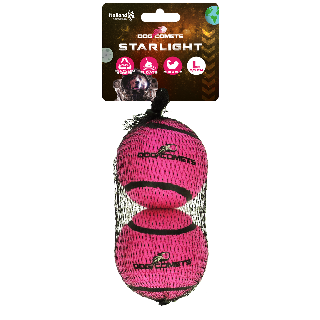 Dog Comets Tennisball, L, Ø 7,5 cm, rosa, 2 Stk