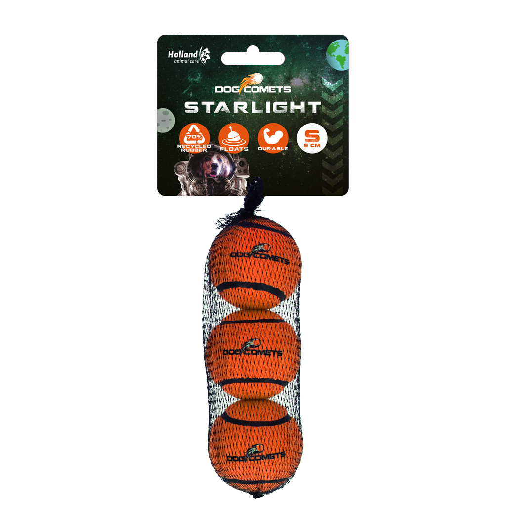 Dog Comets Tennisball, S, Ø 5 cm, Orange, 3 Stk