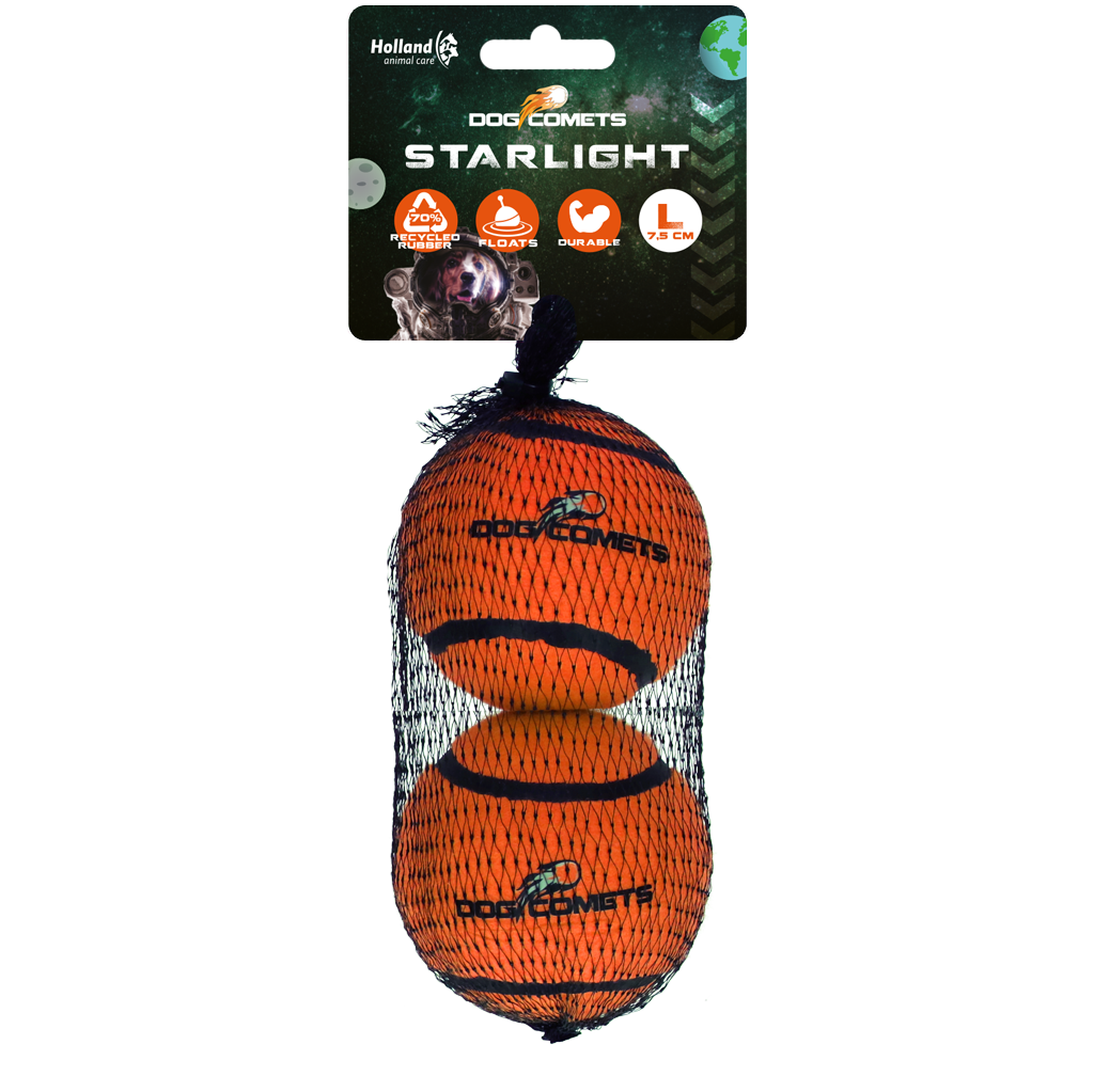 Dog Comets Tennisball, L, Ø 7,5 cm, orange, 2 Stk