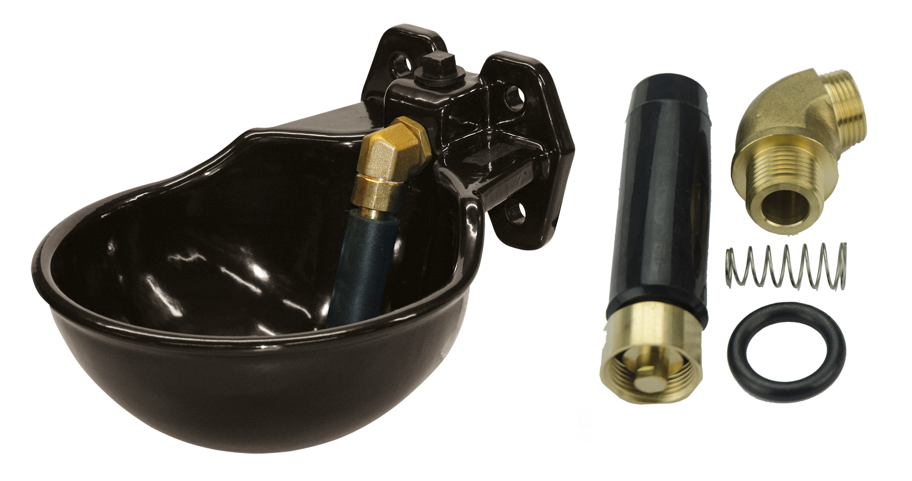 Tränkebecken Gusseisen lackiert, 1,7 l, Kupferrohrventil, Wassereinlass 1/2", Wand- und Rohrmontage