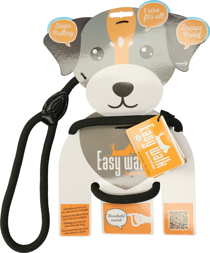 Hundegeschirr mit Leine, Easy Walk, Handmodell, schwarz, 210 cm