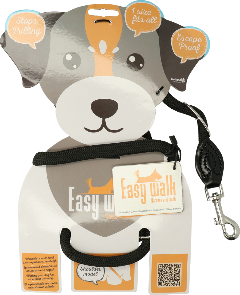 Easy Walk Hundegeschirr mit Leine, Schultermodell, Regular, schwarz, 345 cm