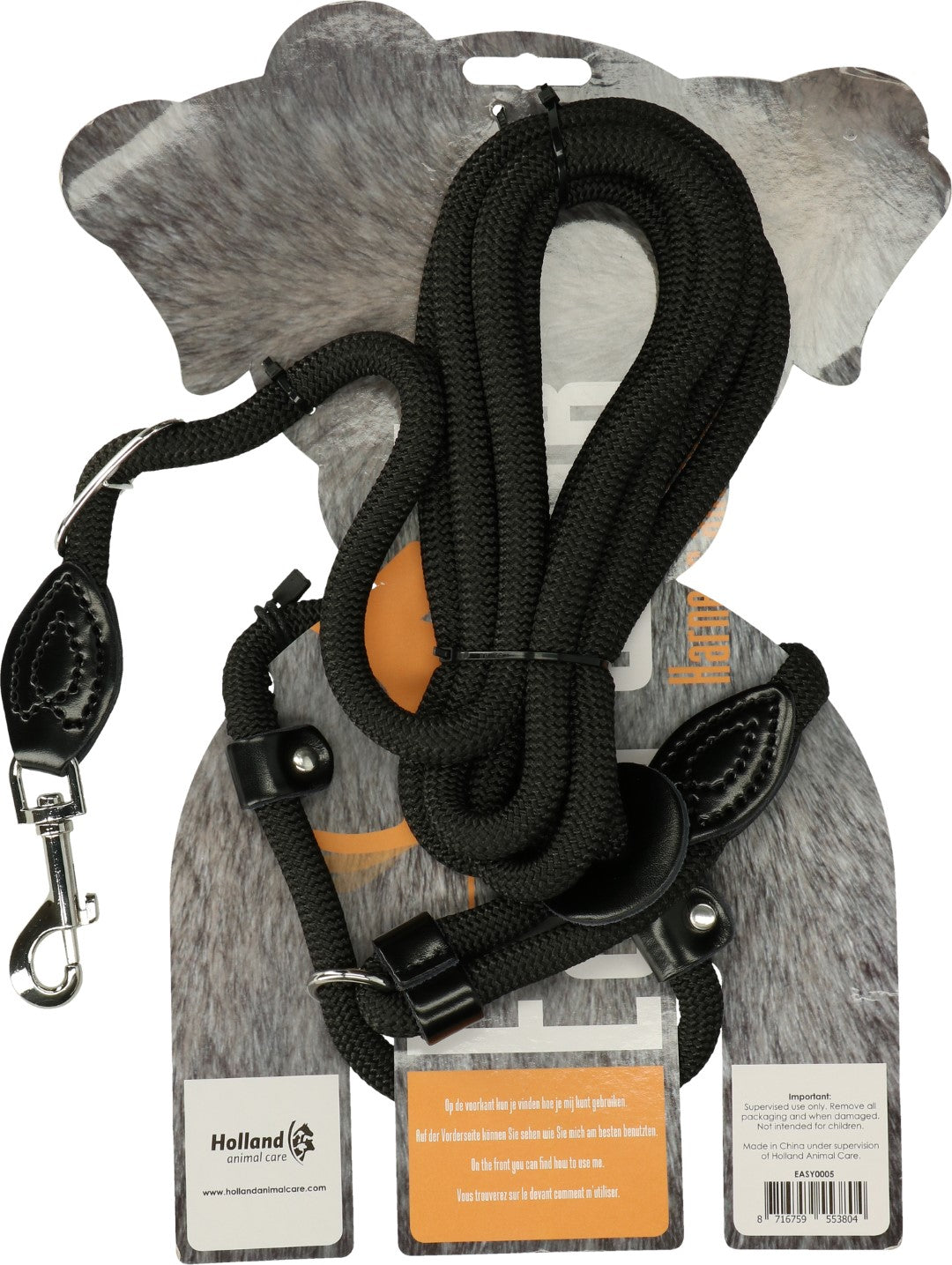 Easy Walk Hundegeschirr mit Leine, Schultermodell, Regular, schwarz, 345 cm
