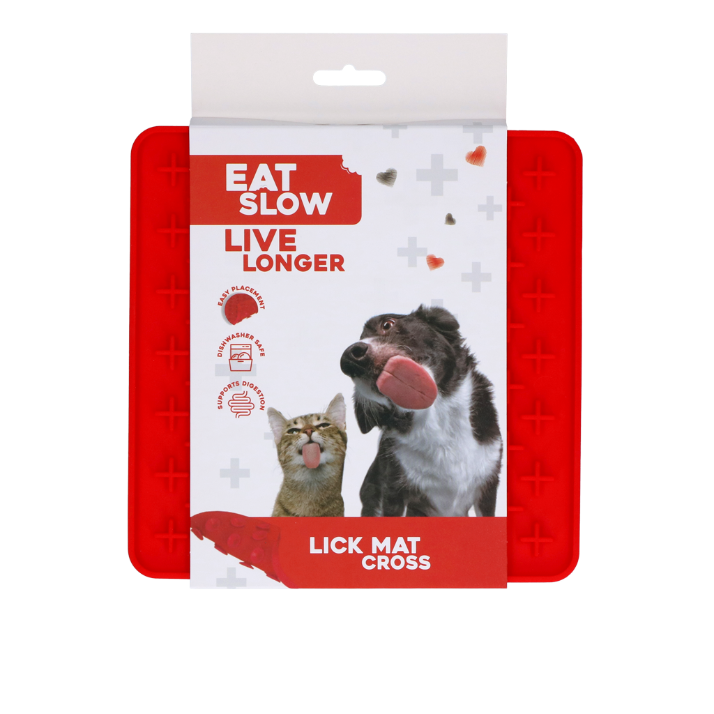 Eat Slow Live Longer Leckmatte, Kreuzmuster, Silikon, rot, 19 x 19 cm