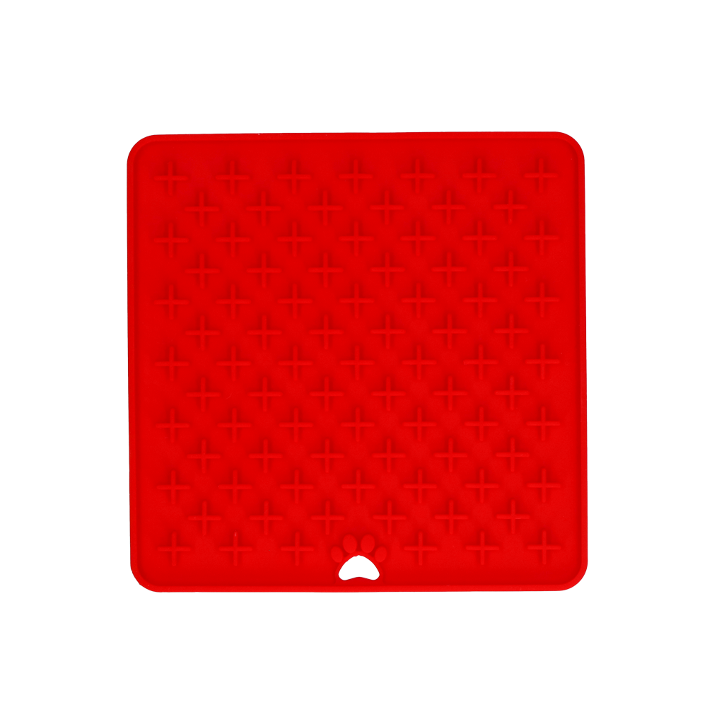 Eat Slow Live Longer Leckmatte, Kreuzmuster, Silikon, rot, 19 x 19 cm