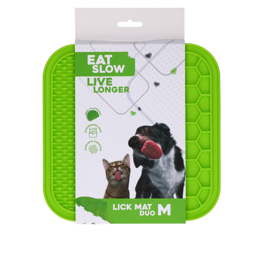 Eat Slow Live Longer Leckmatte Duo aus Silikon für Hunde und Katzen 21 x21 cm