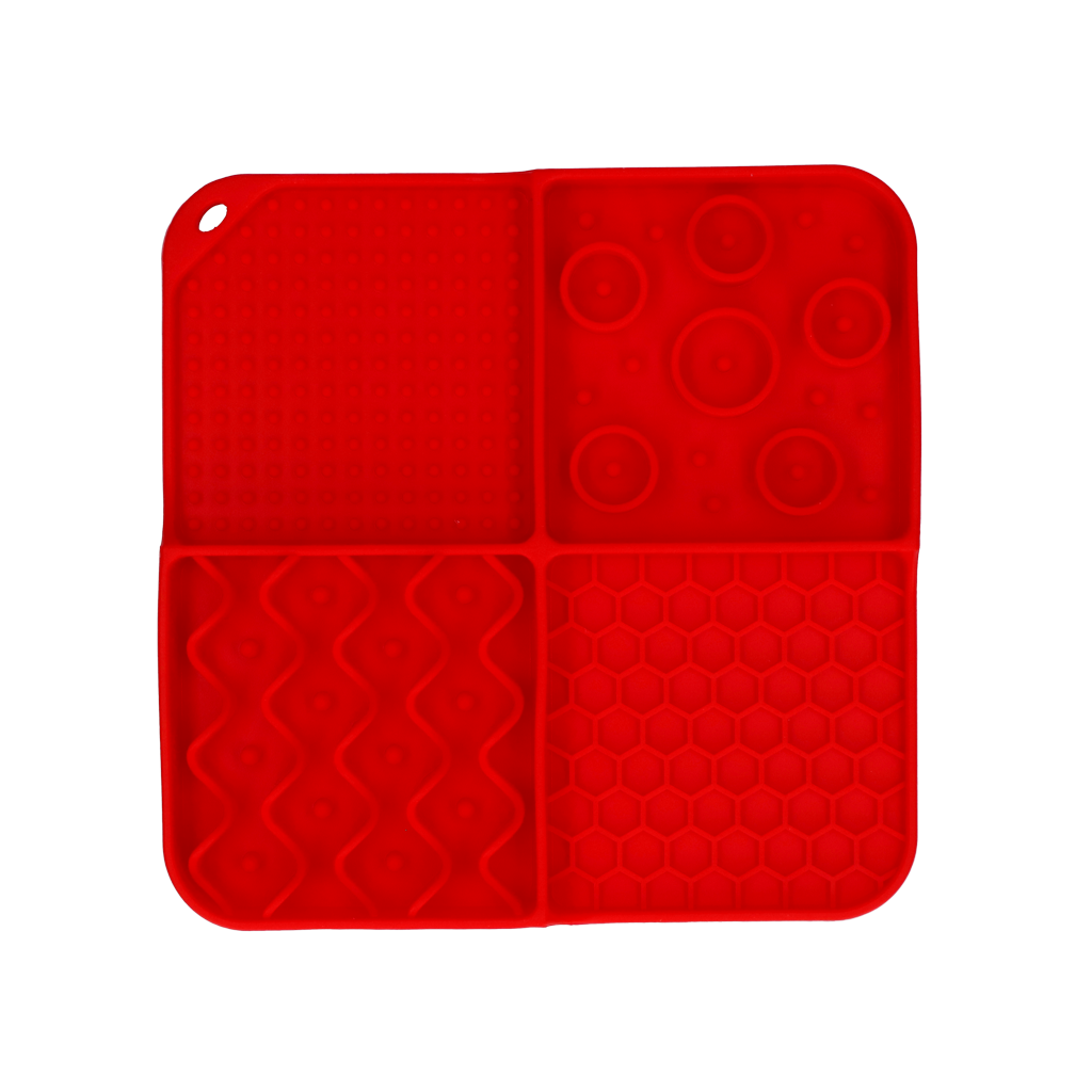 Leckmatte Silikon, 21 x 21 cm, rot, für Hunde und Katzen