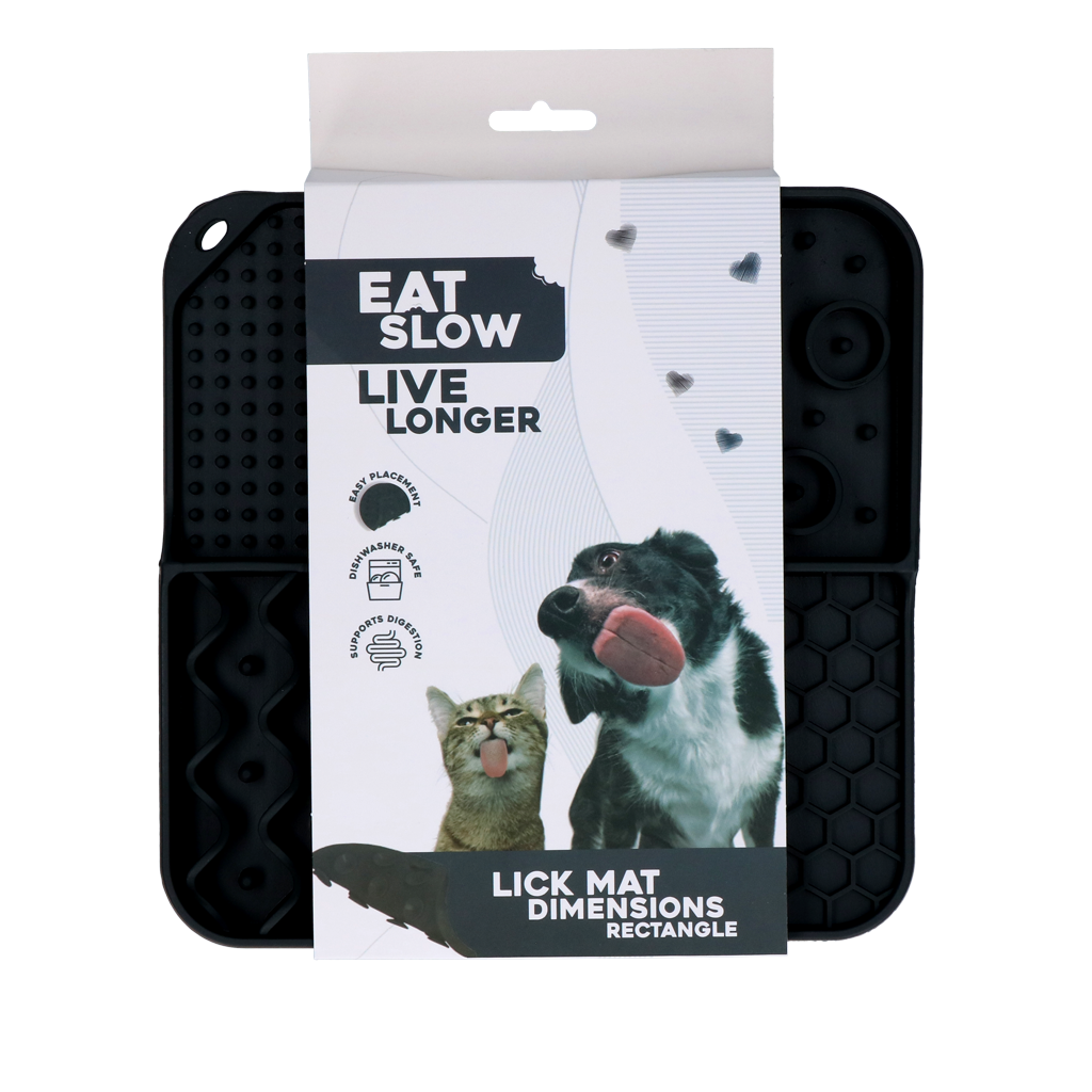 Eat Slow Live Longer Leckmatte, Silikon, 21 x 21 cm, grau, für Hunde und Katzen