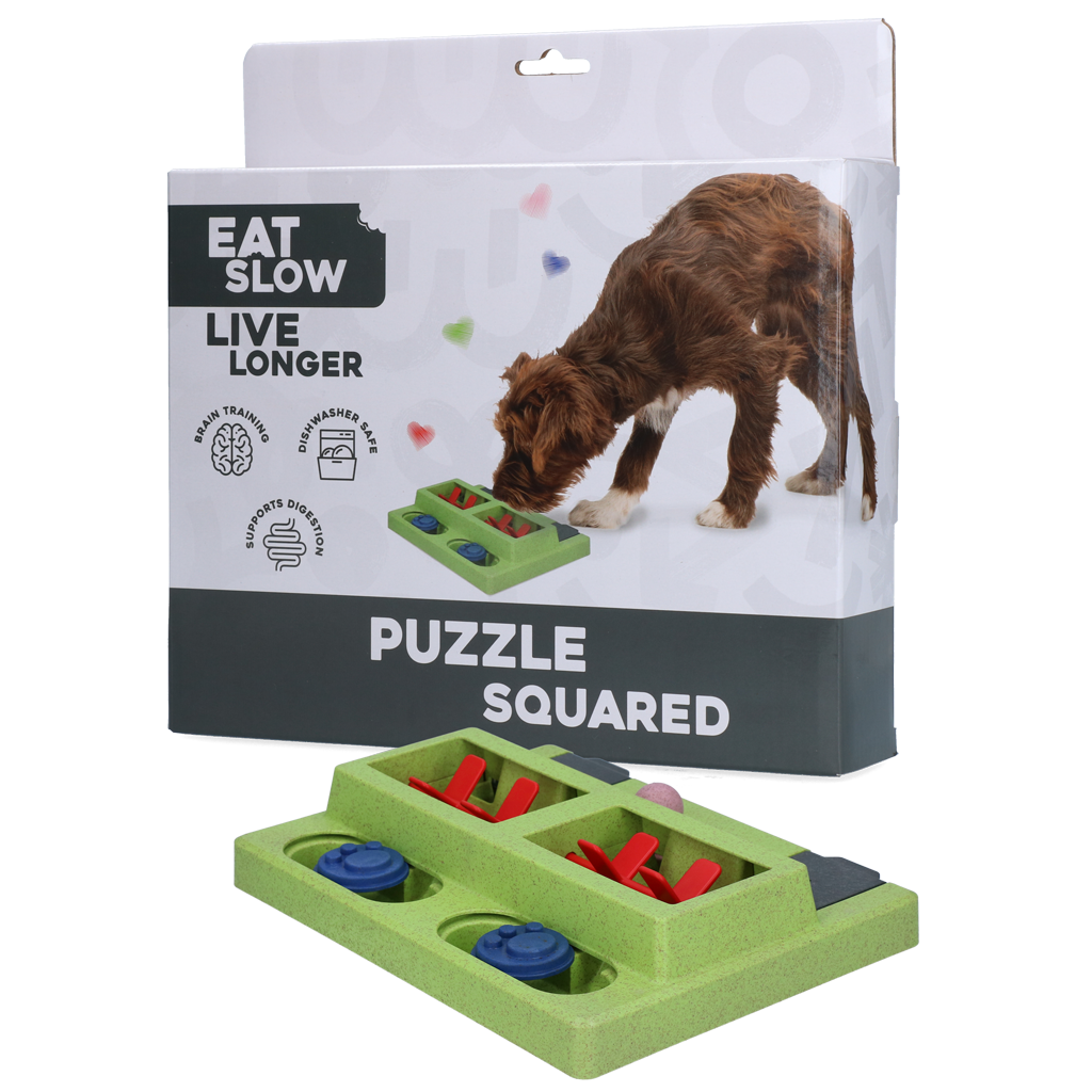 Eat Slow Live Longer Hundepuzzle, Antischlingnapf, quadratisch