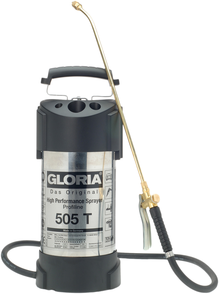 Gloria Drucksprüher 505T, Edelstahl, Manometer, 5 l