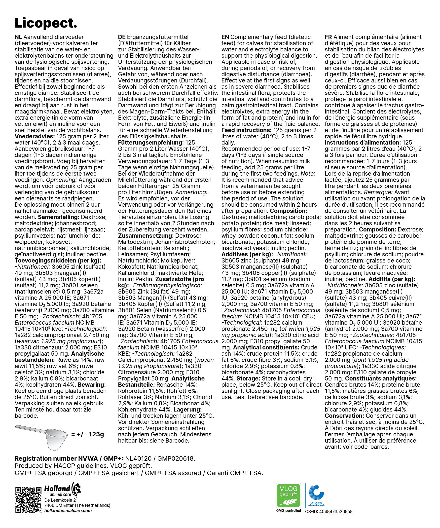Excellent Licopect Diät-Ergänzungsfuttermittel für Kälber, Elektrolyte zur Unterstützung