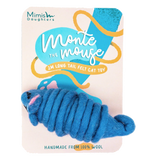 Mimis Daughters Katzen-Spielzeug Maus, Filzwolle, handgefertigt, 10 cm, Schwanz 2 m, light blue
