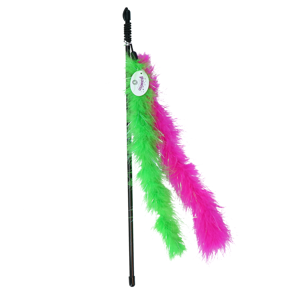 Pawise Katzenspielzeug, Glitzer-Teaser, Federn, Stiellänge 45 cm, Gesamtlänge 110 cm