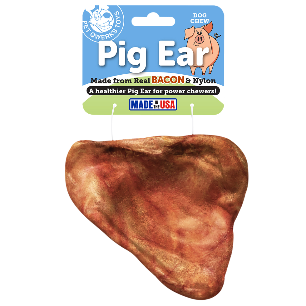 Pet Qwerks Kauspielzeug Schweineohr, Nylon, Speckgeschmack, Größe M, 10 cm