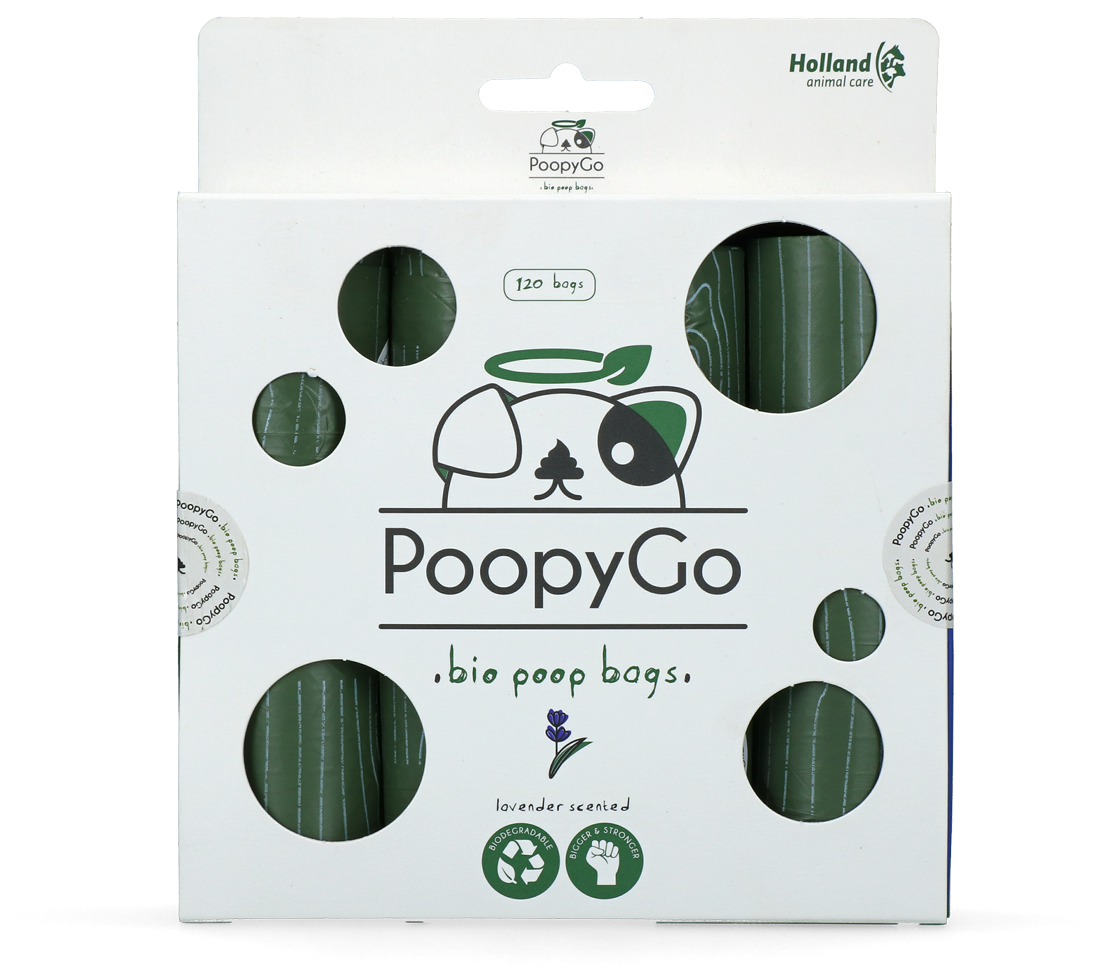 PoopyGo Hundekotbeutel, biologisch abbaubar, Lavendelduft, 21 x 33 cm, 120 St.