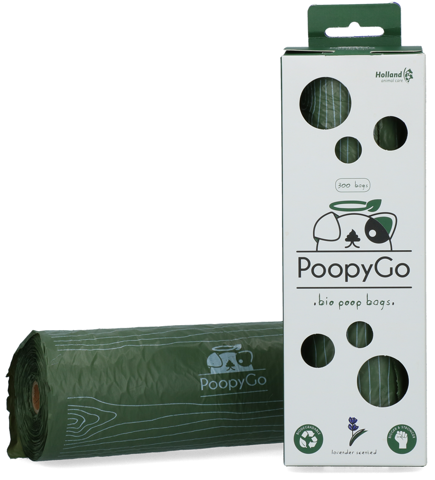 PoopyGo Hundekotbeutel, biologisch abbaubar, Lavendelduft, 21 x 33 cm, 300 Stk