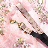 FriendshipCollar Hundeleine, veganes Leder, pastellrosa, goldene Herzchen, 120 x 2,5 cm
