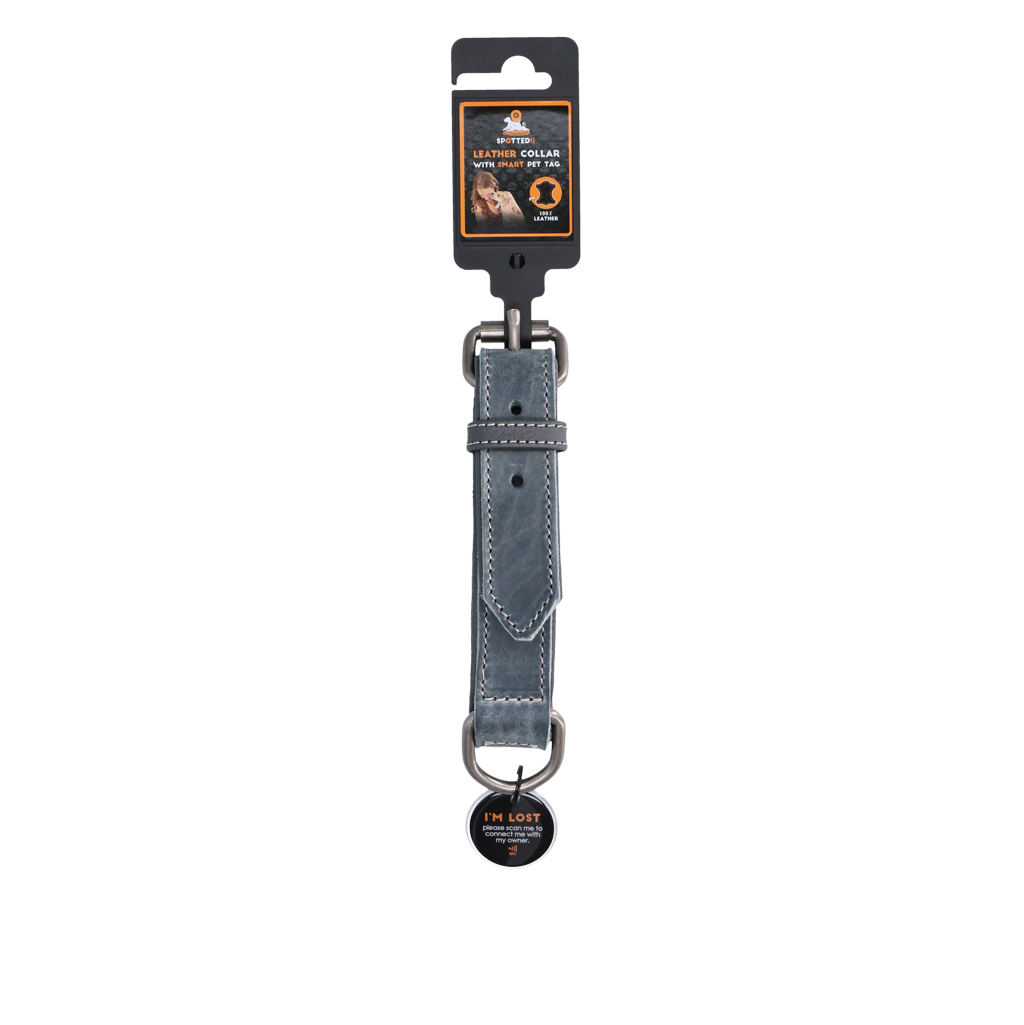 Spotted! Pro Lederhalsband aus Rindsleder, grau, hochwertig, robust