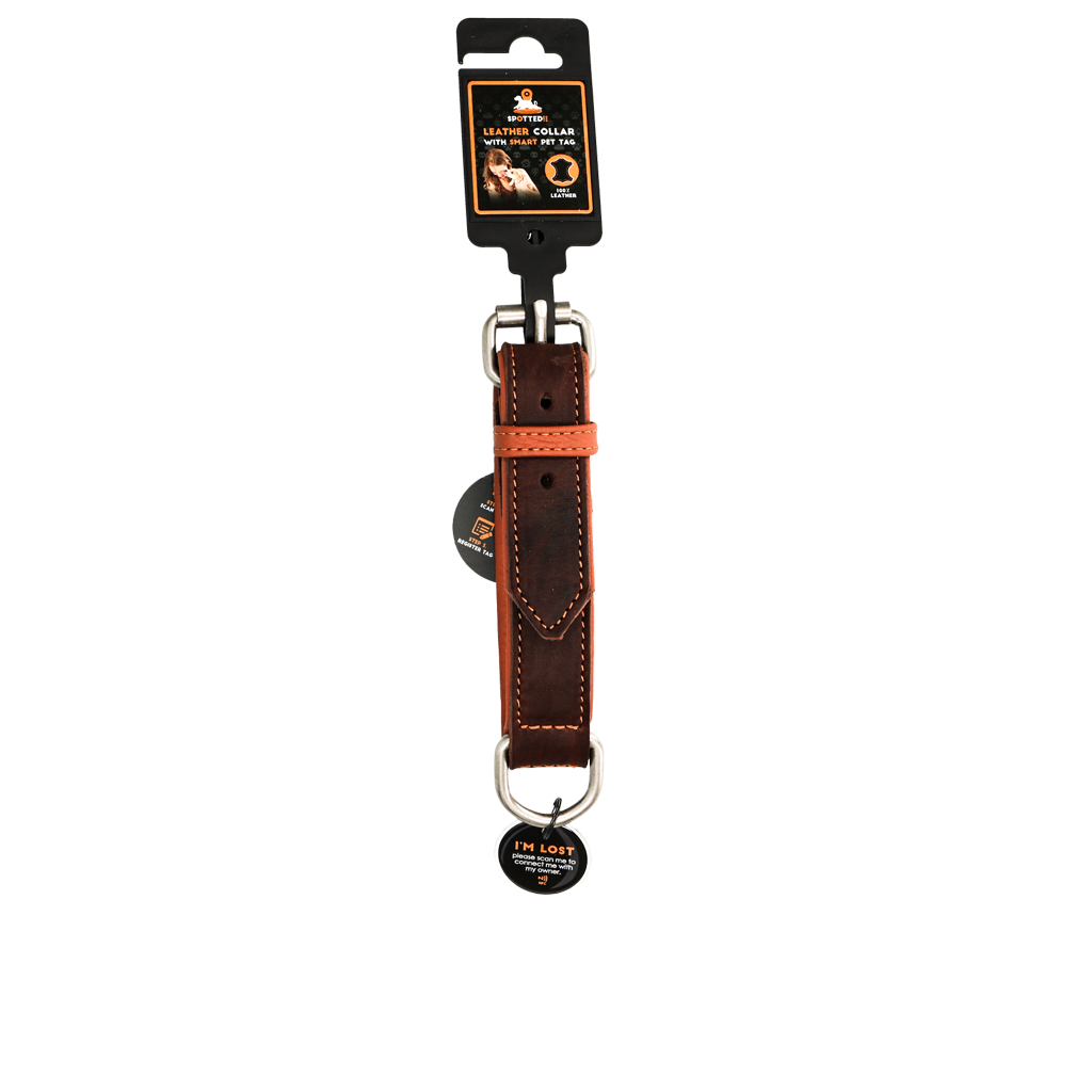 Spotted! Pro Lederhalsband aus Rindsleder, braun, hochwertig, robust