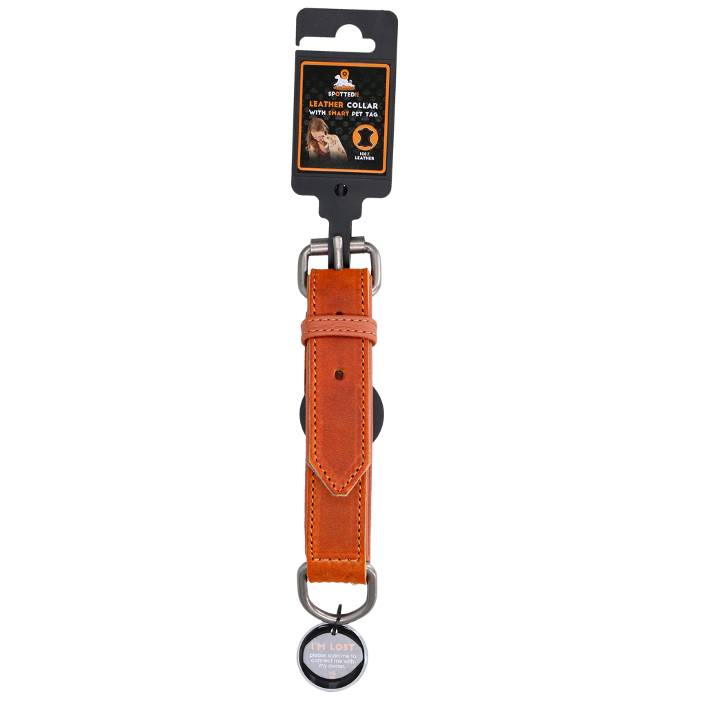 Spotted! Pro Lederhalsband aus Rindsleder, Cognac, hochwertig, robust