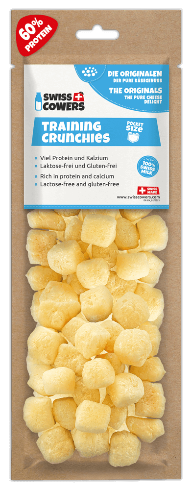 SwissCowers Käsesnack Crunchies, Training, Original, Ø 1,5 cm, für Welpen und kleine Hunde, 30 g