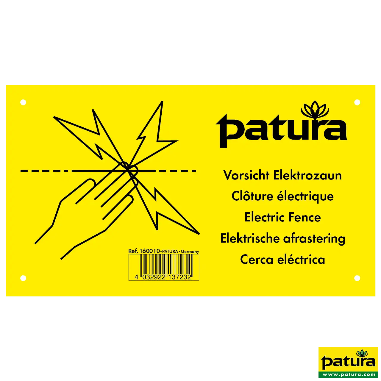 Warnschild, Vorsicht Elektrozaun, Kunststoff, 5-sprachig