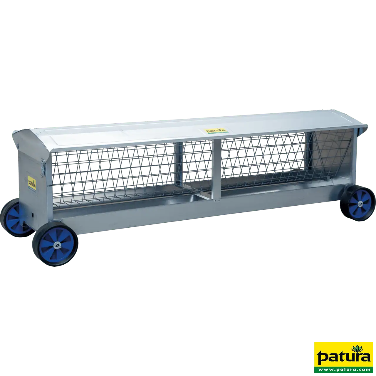 Heuraufe mit Rädern, L=2,45m mit Dach, für Lämmer und Schafe