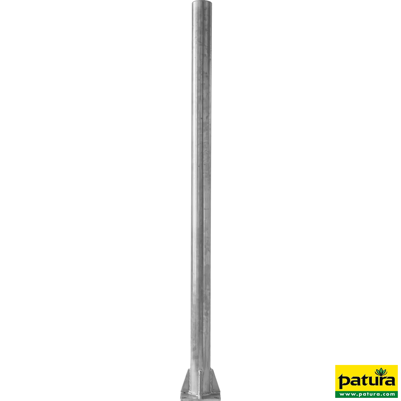 Pfosten d=102 x 4 mm, L= 1,95 m, mit Bodenplatte, Edelstahl