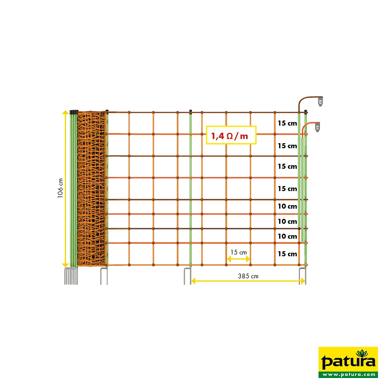 Elektrozaunnetz "plus/minus" 106 cm hoch mit Doppelspitze, 50 m