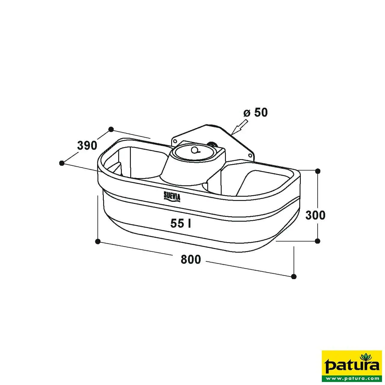 Anbau-Doppeltränke für Weidefäßer Modell FT55, Inhalt 55 Liter