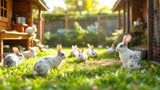 Kaninchen im Gehege sitzend