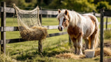 Leichtfuttriges Pferd auf der Weide stehend
