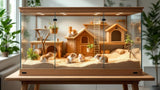 Rennmausgehege aus Holz mit Einstreu und Zubehör