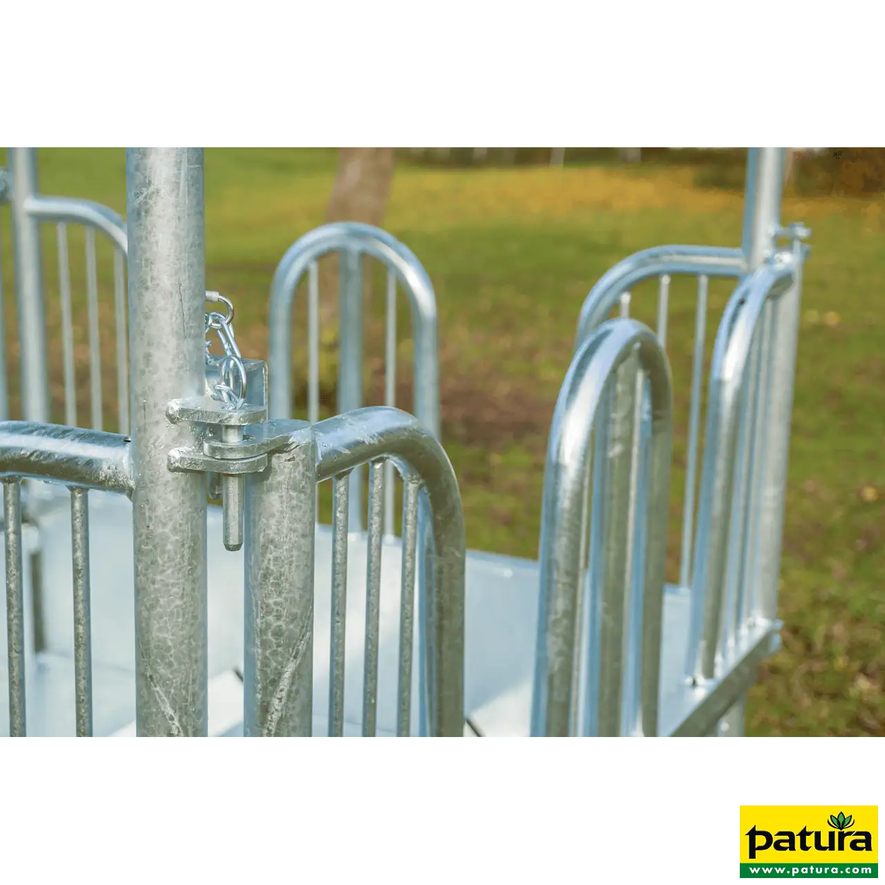 Viereckraufe mit Sicherheits- Palisadenfressgittern, 8 Fressplätze