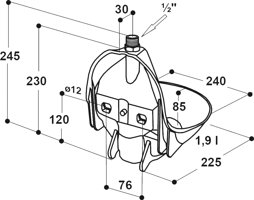 Rohrventil-Becken Mod. 10P robuste Kunststoffschale