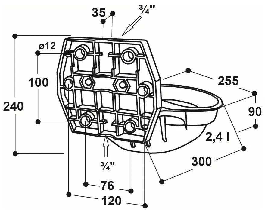 Rohrventil-Becken Mod. 12P-MS mit 3/4" Messingventil