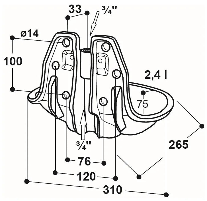 Doppel-Rohrventil-Becken Mod. 19R mit 3/4" Messingventil