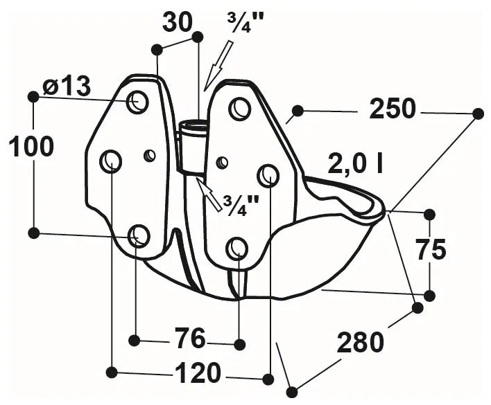 Rohrventil-Becken Mod. 25R mit 3/4" Messingventil