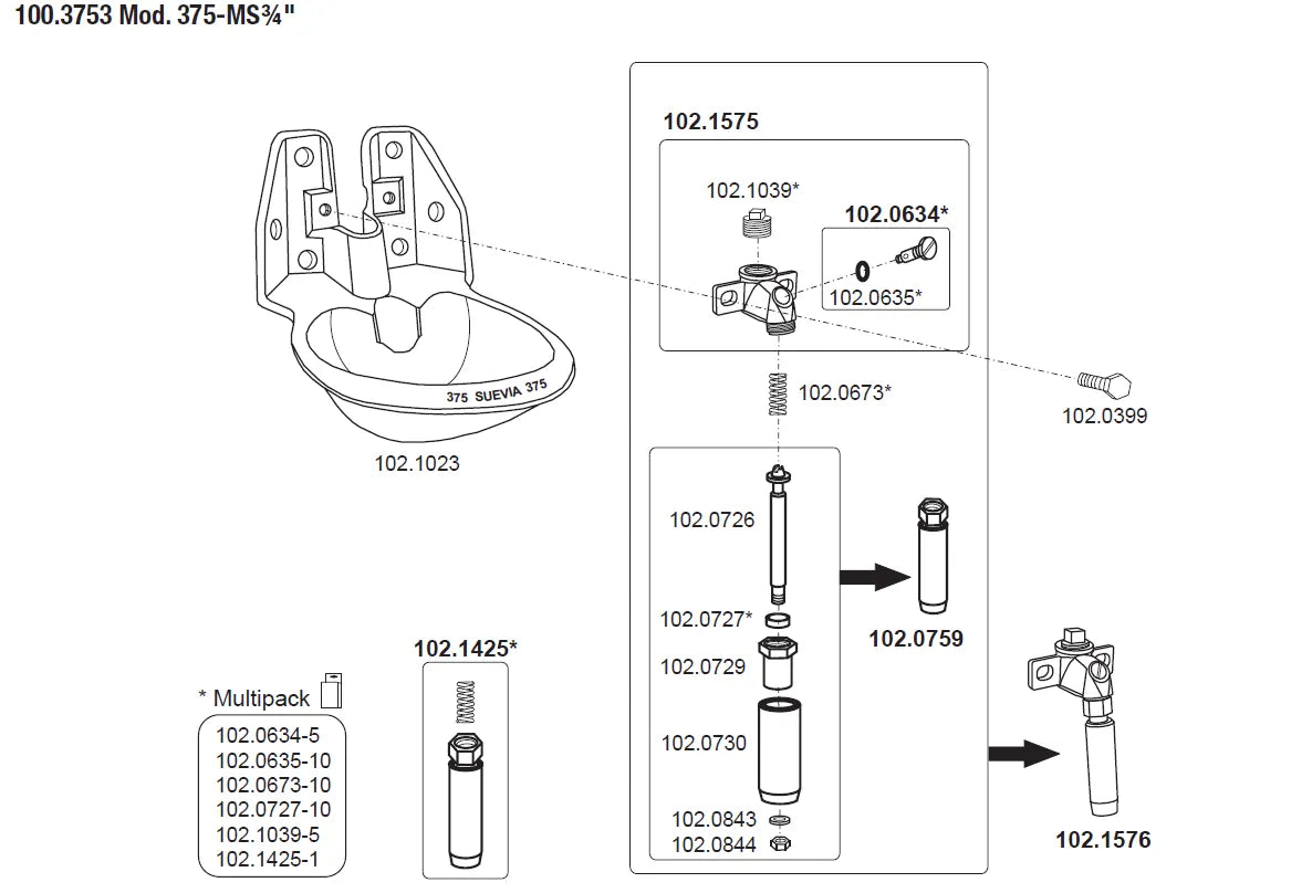 Rohrventil-Becken Mod. 375 - MS 3/4"