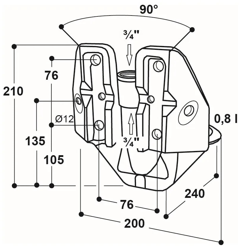 Rohrventil-Becken Mod. 375 . V2A 3/4"